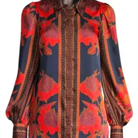 Elie Tahari Bold Floral Graphic Print Button-Up Blouse Size M - Picture 9 of 9